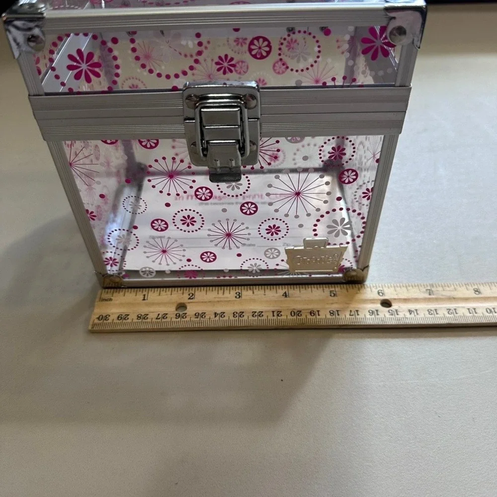 Caboodles Train Case Makeup Organizer Y2K Clear Pink Floral Excellent